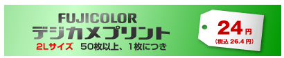FUJICOLORデジカメプリント 2Lサイズ 50枚以上、1枚につき 25円