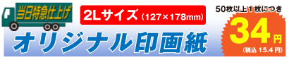 オリジナル印画紙 2Lサイズ 50枚以上、1枚につき 34円