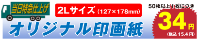 オリジナル印画紙 2Lサイズ 50枚以上、1枚につき 34円