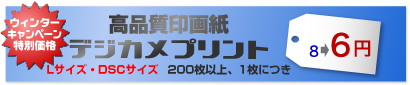 高品質印画紙デジカメプリント Lサイズ・DSCサイズ 200枚以上、1枚につき 8→6円