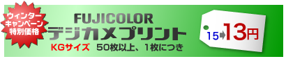FUJICOLORデジカメプリント KGサイズ 50枚以上、1枚につき 15→13円