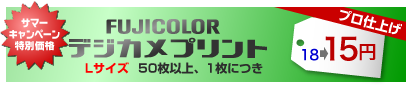 FUJICOLORデジカメプリント Lサイズ 50枚以上、1枚につき 18→15円