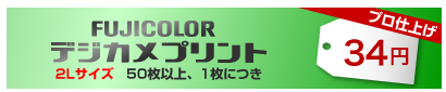 FUJICOLORデジカメプリント 2Lサイズ 50枚以上、1枚につき 35円