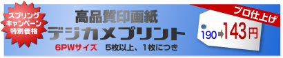 高品質印画紙デジカメプリント 6PWサイズ 5枚以上、1枚につき 200→150円