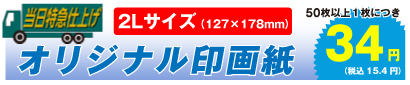 オリジナル印画紙 2Lサイズ 50枚以上、1枚につき 34円