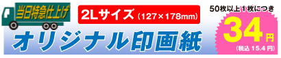 オリジナル印画紙 2Lサイズ 50枚以上、1枚につき 34円